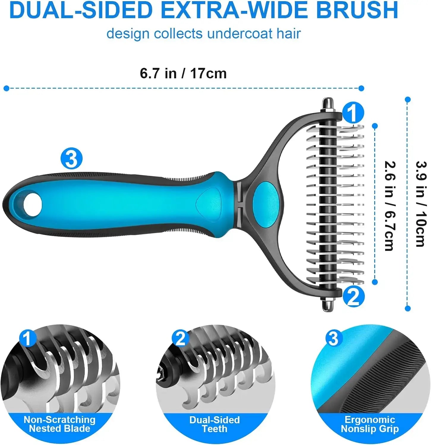【Summervibes】 Pet Grooming Brush-Double Sided Hurtless Shedding and Dematting Undercoat Rake Comb for Dogs and Cats, No More Nasty Shedding or Flying Hair