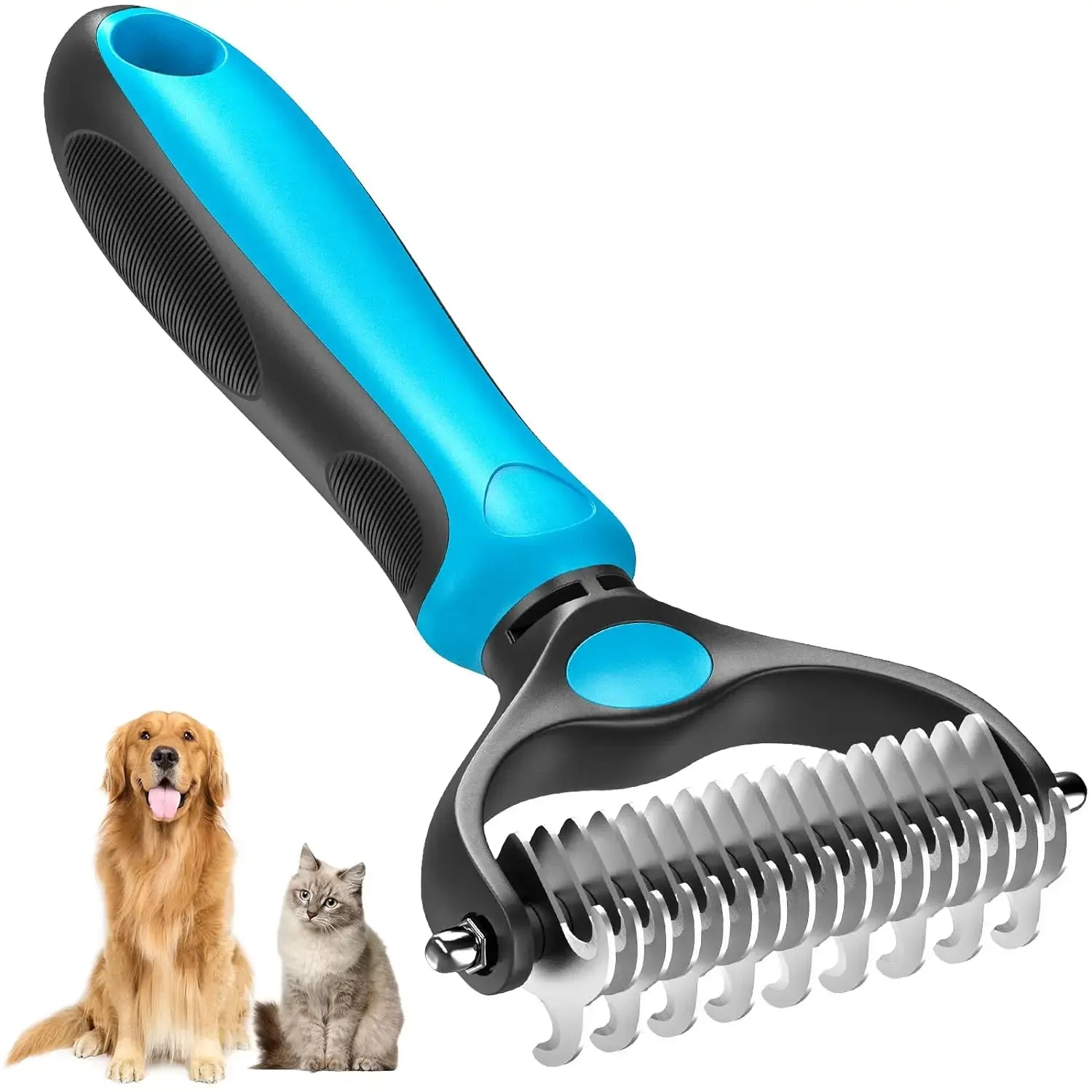 【Summervibes】 Pet Grooming Brush-Double Sided Hurtless Shedding and Dematting Undercoat Rake Comb for Dogs and Cats, No More Nasty Shedding or Flying Hair