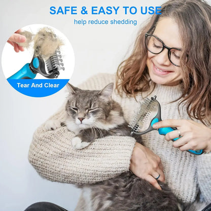 【Summervibes】 Pet Grooming Brush-Double Sided Hurtless Shedding and Dematting Undercoat Rake Comb for Dogs and Cats, No More Nasty Shedding or Flying Hair