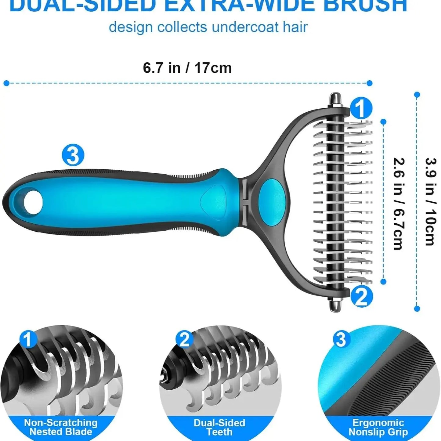 【Summervibes】 Pet Grooming Brush-Double Sided Hurtless Shedding and Dematting Undercoat Rake Comb for Dogs and Cats, No More Nasty Shedding or Flying Hair